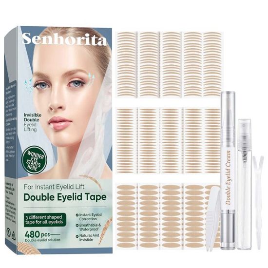 Eyelid Tape, 480 PCS Invisible Double Eyelid Stickers, Waterproof Eyelid Lifter Strips with Fork Rods & Tweezers for Hooded, Droopy, Uneven, Mono-eyelids