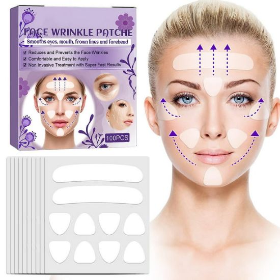 Picture of Forehead Wrinkle Patches, 100 PCS Facial Patches, Invisible Silicone Wrinkle Patches for Face, Reduce Fine Wrinkles, Overnight Reduce Forehead Eye & Around Mouth & Upper Lip Wrinkles for Women & Men