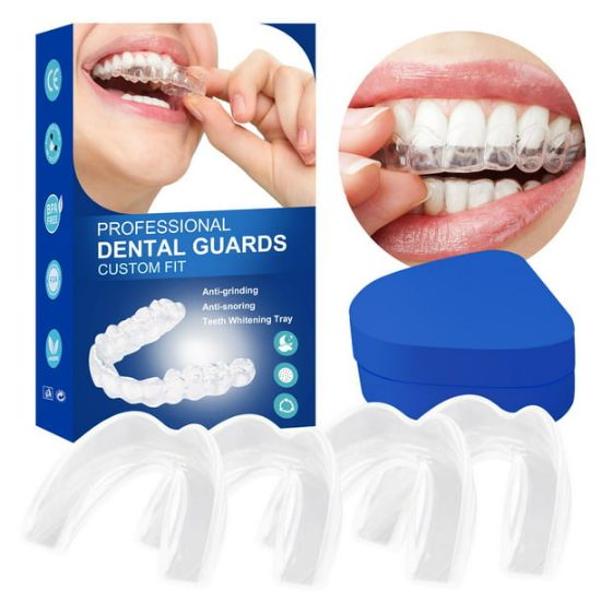 Picture of Mouth Guard, for Grinding Teeth Professional Dental Night Guard for Teeth Grinding Stops Bruxism & Eliminates Teeth Clenching Teeth 2 Sizes Pack of 4 with high Quality Hygiene Case