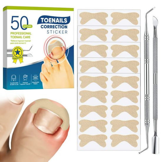 Picture of Ingrown Toenail Treatment, Ingrown Toenail Corrector Strips, Professional & Safe & Efficient, for Paronychia Caused by Ingrown Toenail, 50 Pcs, with 2 professional pedicure tools