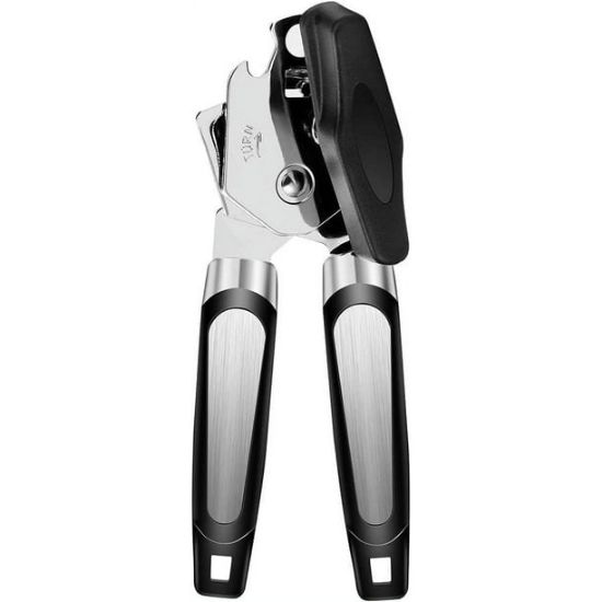 Picture of Can Opener Manual, 3-in-1 Heavy Duty Handheld Lid Opener with Non-slip Soft Grip, Smooth Edge Manual Can Opener with Sharp Blade and Effort-saving Knob, Rust Proof Safe MultiFunction Bottle Opener