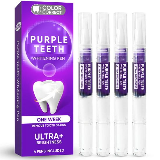 Picture of Purple Teeth Whitening Pen (4 Pens) Colour Corrector, Teeth Whitening Kit for Sensitive Teeth, Instant White Smile Overnight, Teeth Stain Remover for Adult, Coffee Stain Remover for Teeth