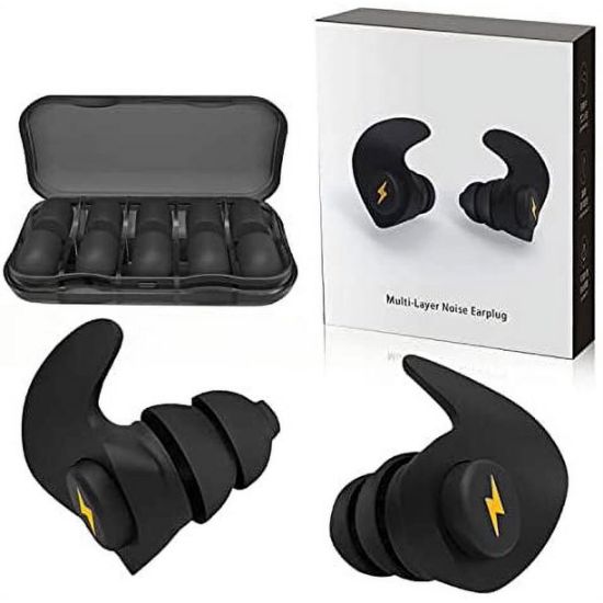 Picture of Noise Cancelling Ear Plugs, 6 Pairs Reusable Silicone Ear Plugs, Perfect for Sleep Work Study Swimming Concerts Noise Reduction, Comfortable Hearing Protection (Black)